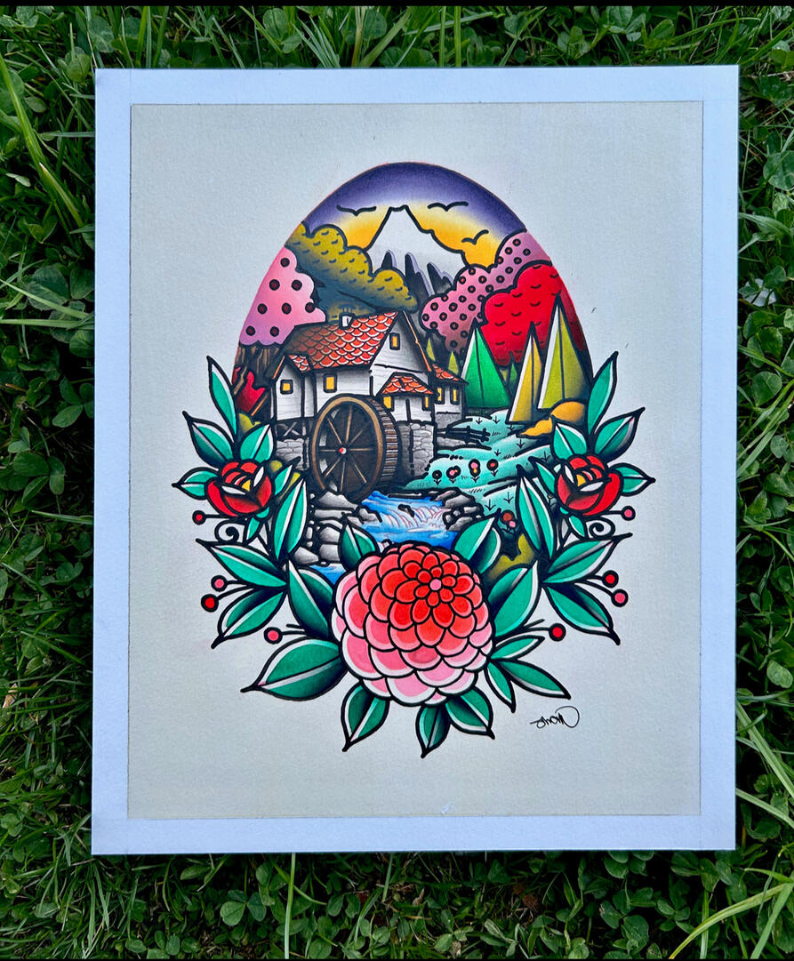 Original Painting, Acrylic and ink on illustration board, Painting Size- 8x10", Framed and Matted Size- 12x16"