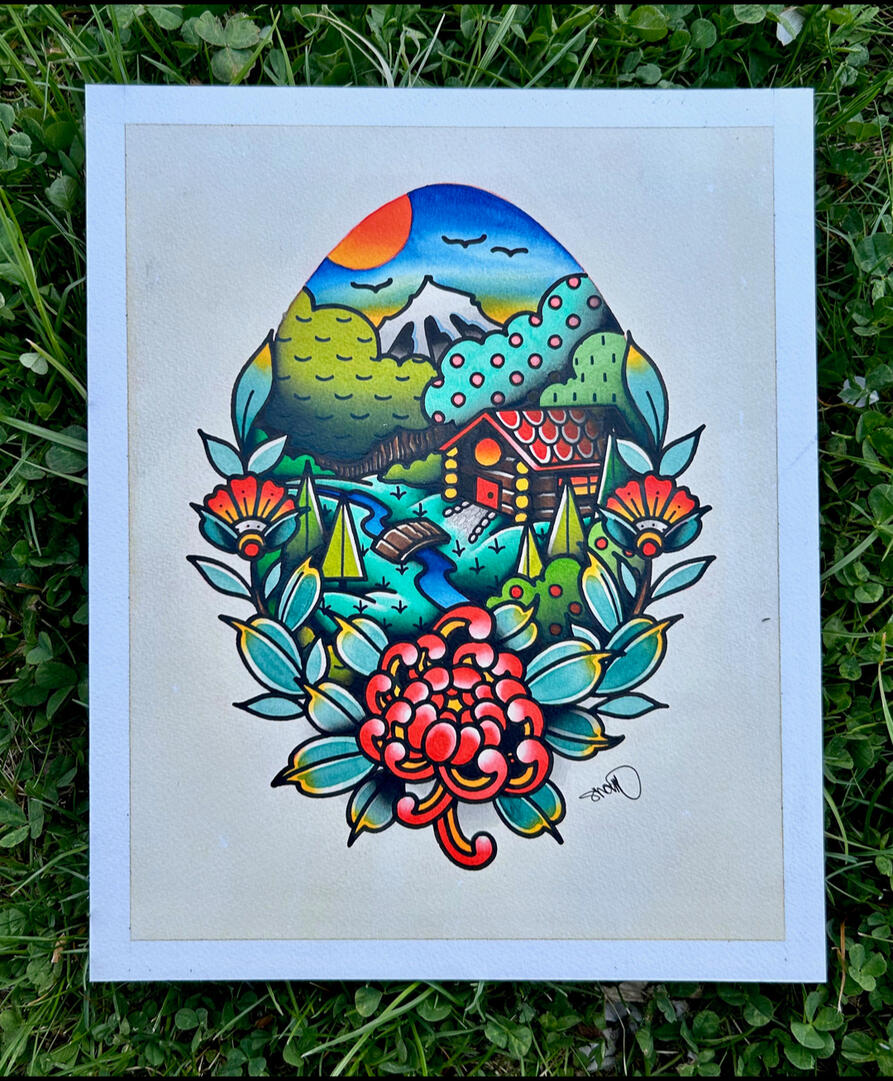 Original Painting, Acrylic and ink on illustration board, Painting Size- 8x10", Framed and Matted Size- 12x16"