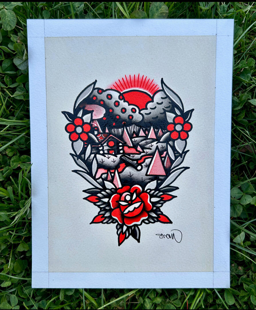 Original Painting, Acrylic and ink on illustration board, Painting Size- 5x7", Framed and Matted Size- 8x10"