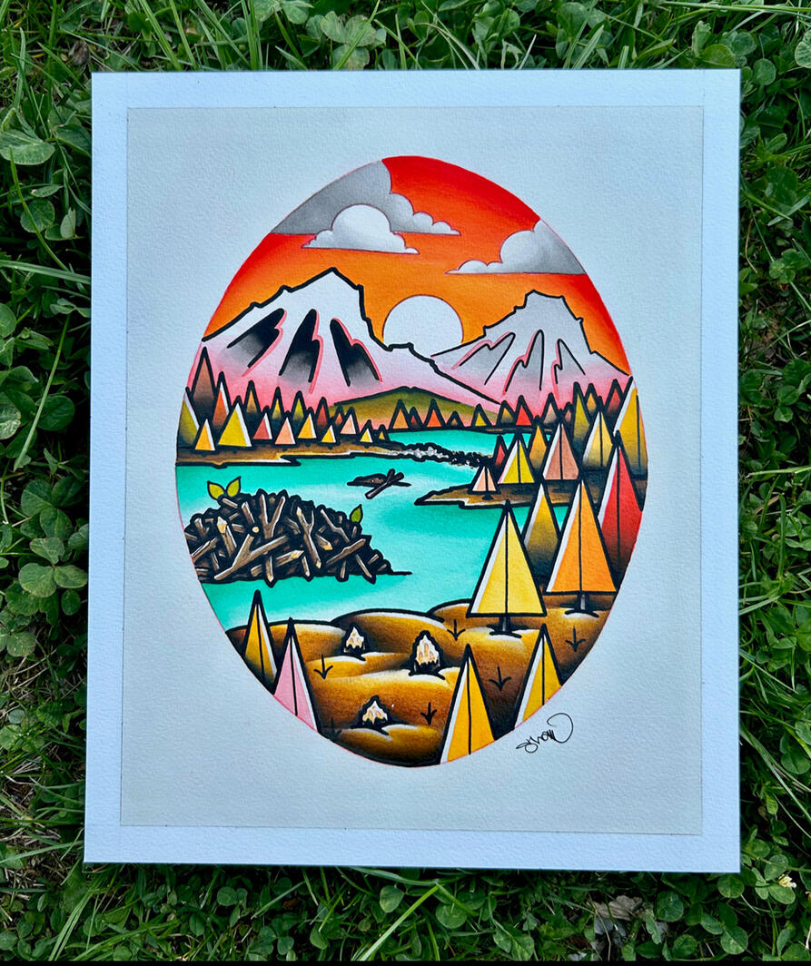 Original Painting, Acrylic and ink on illustration board, Painting Size- 8x10", Framed and Matted Size- 12x16"